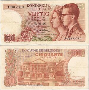 Q5709 Banknote Belgium 50 Francs Baudouin I Queen Fabiola 1966 -> Make offer