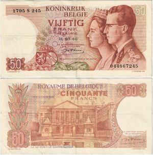 Q5712 Banknote Belgium 50 Francs Baudouin I Queen Fabiola 1966 -> Make offer