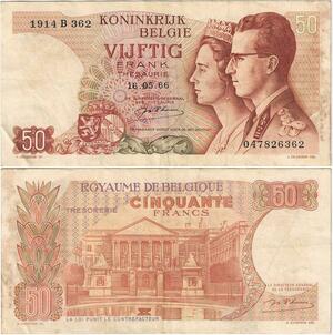 Q5713 Banknote Belgium 50 Francs Baudouin I Queen Fabiola 1966 -> Make offer