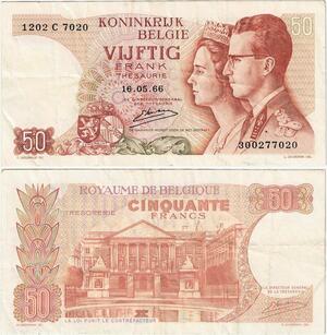 Q5715 Banknote Belgium 50 Francs Baudouin I Queen Fabiola 1966 -> Make offer