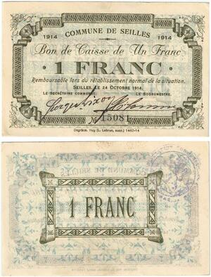 Q5721 Banknote Belgium Ardennes Seilles WWI 1 Franc 1914 AU -> Make offer