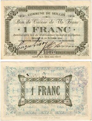 Q5722 Banknote Belgium Ardennes Seilles WWI 1 Franc 1914 -> Make offer