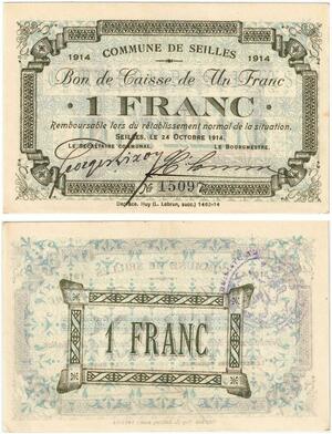 Q5723 Banknote Belgium Ardennes Seilles WWI 1 Franc 1914 UNC -> Make offer