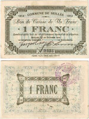 Q5724 Banknote Belgium Ardennes Seilles WWI 1 Franc 1914 -> Make offer