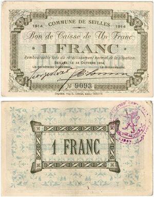 Q5725 Banknote Belgium Ardennes Seilles WWI 1 Franc 1914 AU+ -> Make offer
