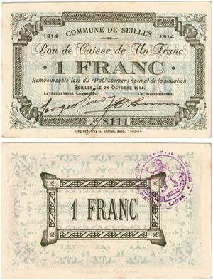 Q5726 Banknote Belgium Ardennes Seilles WWI 1 Franc 1914 AU+ -> Make offer