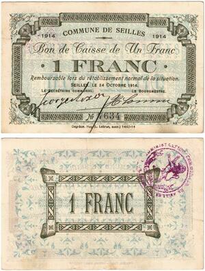Q5727 Banknote Belgium Ardennes Seilles WWI 1 Franc 1914 -> Make offer