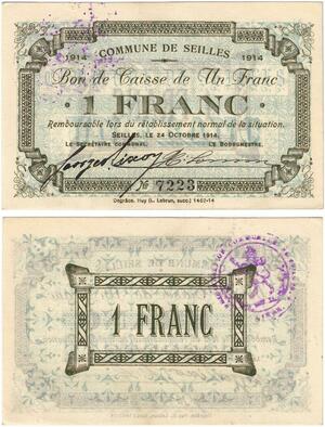Q5730 Banknote Belgium Ardennes Seilles WWI 1 Franc 1914 AU -> Make offer