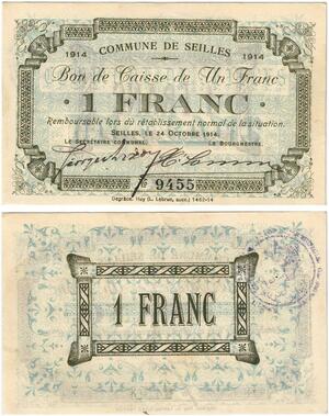 Q5731 Banknote Belgium Ardennes Seilles WWI 1 Franc 1914 AU -> Make offer