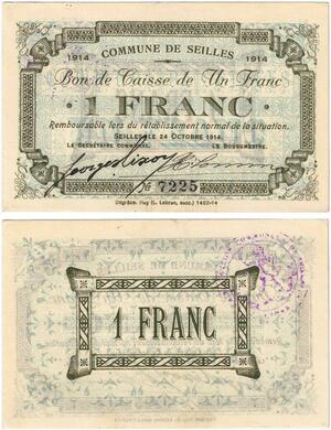 Q5732 Banknote Belgium Ardennes Seilles WWI 1 Franc 1914 AU -> Make offer