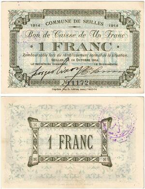 Q5734 Banknote Belgium Ardennes Seilles WWI 1 Franc 1914 AU -> Make offer