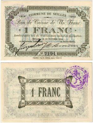 Q5735 Banknote Belgium Ardennes Seilles WWI 1 Franc 1914 AU -> Make offer