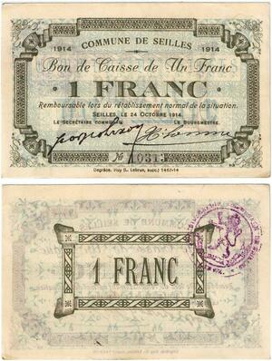 Q5736 Banknote Belgium Ardennes Seilles WWI 1 Franc 1914 AU -> Make offer