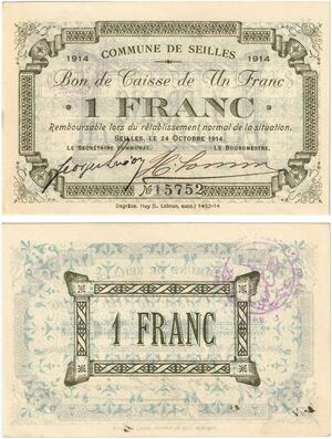 Q5737 Banknote Belgium Ardennes Seilles WWI 1 Franc 1914 UNC -> Make offer