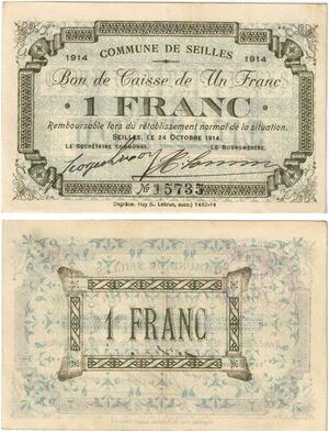 Q5738 Banknote Belgium Ardennes Seilles WWI 1 Franc 1914 AU -> Make offer