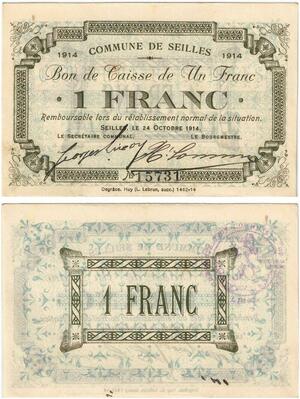 Q5742 Banknote Belgium Ardennes Seilles WWI 1 Franc 1914 AU -> Make offer