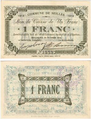 Q5745 Banknote Belgium Ardennes Seilles WWI 1 Franc 1914 AU -> Make offer