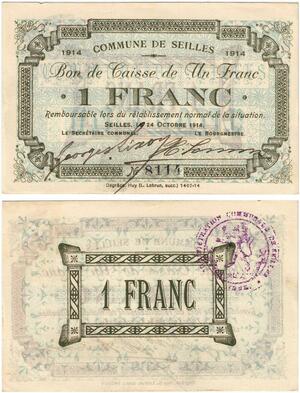 Q5749 Banknote Belgium Ardennes Seilles WWI 1 Franc 1914 AU+ -> Make offer