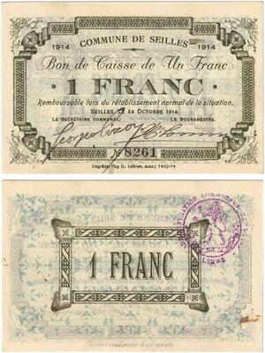 Q5754 Banknote Belgium Ardennes Seilles WWI 1 Franc 1914 AU -> Make offer