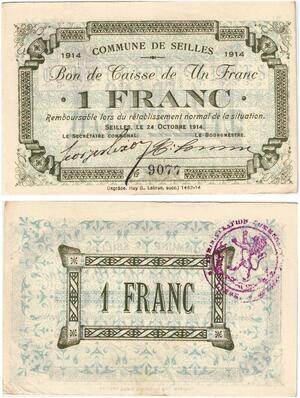 Q5755 Banknote Belgium Ardennes Seilles WWI 1 Franc 1914 AU -> Make offer