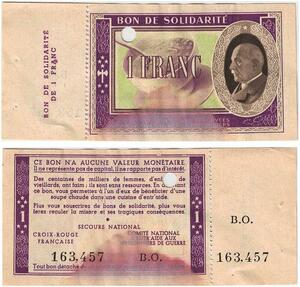 Q5758 Banknote France Bon Solidarité 1 Franc Pétain 1941 Non Vendu -> Make offer