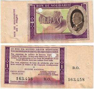 Q5759 Banknote France Bon Solidarité 1 Franc Pétain 1941 Non Vendu -> Make offer