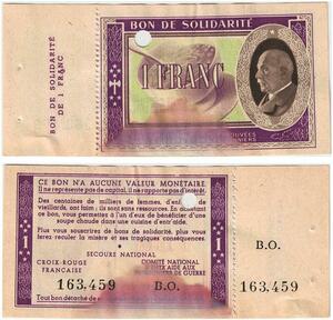 Q5760 Banknote France Bon Solidarité 1 Franc Pétain 1941 Non Vendu -> Make offer