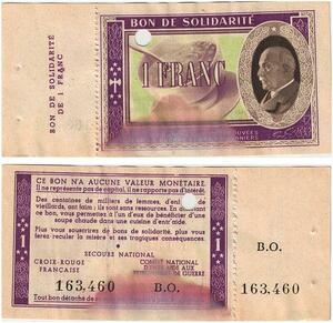 Q5761 Banknote France Bon Solidarité 1 Franc Pétain 1941 Non Vendu -> Make offer