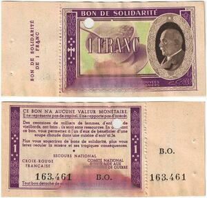 Q5762 Banknote France Bon Solidarité 1 Franc Pétain 1941 Non Vendu -> Make offer