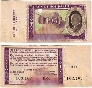 Q5768 Banknote France Bon Solidarité 1 Franc Pétain 1941 Non Vendu -> Make offer