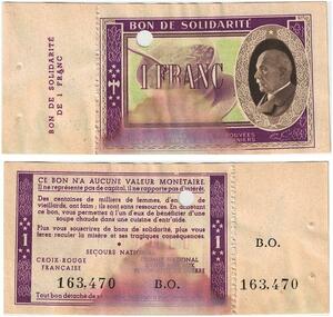 Q5771 Banknote France Bon Solidarité 1 Franc Pétain 1941 Non Vendu -> Make offer