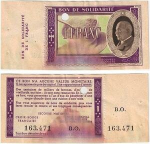 Q5772 Banknote France Bon Solidarité 1 Franc Pétain 1941 Non Vendu -> Make offer