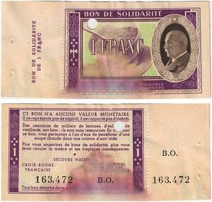 Q5773 Banknote France Bon Solidarité 1 Franc Pétain 1941 Non Vendu -> Make offer
