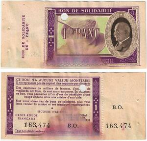 Q5775 Banknote France Bon Solidarité 1 Franc Pétain 1941 Non Vendu -> Make offer