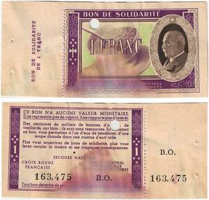 Q5776 Banknote France Bon Solidarité 1 Franc Pétain 1941 Non Vendu -> Make offer