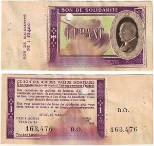 Q5777 Banknote France Bon Solidarité 1 Franc Pétain 1941 Non Vendu -> Make offer