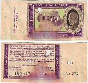 Q5778 Banknote France Bon Solidarité 1 Franc Pétain 1941 Non Vendu -> Make offer