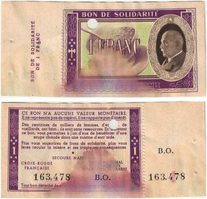 Q5779 Banknote France Bon Solidarité 1 Franc Pétain 1941 Non Vendu -> Make offer