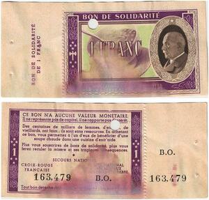 Q5780 Banknote France Bon Solidarité 1 Franc Pétain 1941 Non Vendu -> Make offer