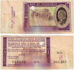 Q5786 Banknote France Bon Solidarité 1 Franc Pétain 1941 Non Vendu -> Make offer