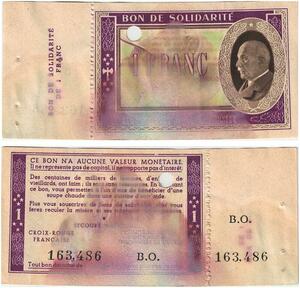 Q5787 Banknote France Bon Solidarité 1 Franc Pétain 1941 Non Vendu -> Make offer
