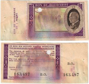 Q5788 Banknote France Bon Solidarité 1 Franc Pétain 1941 Non Vendu -> Make offer