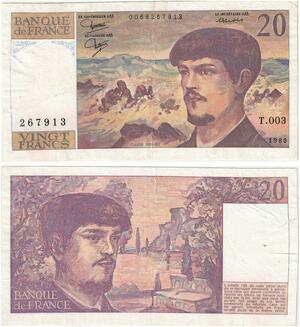 Q5792 Banknote France 20 Francs Claude Debussy 1980 -> Make offer