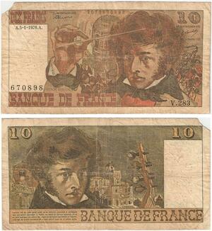 Q5793 Banknote France 10 Francs Hector Berlioz 1976 -> Make offer