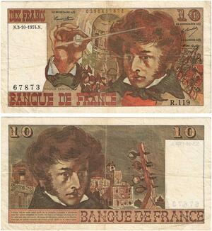 Q5794 Banknote France 10 Francs Hector Berlioz 1974 -> Make offer