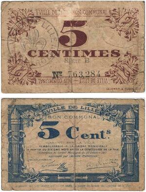 Q5798 Banknote France Lille Nécéssité 5 Centimes 1917 -> Make offer