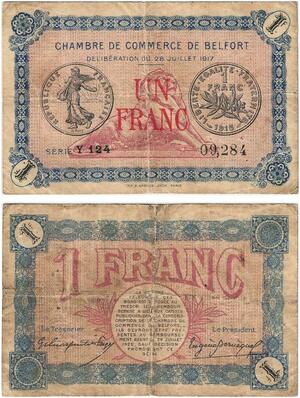 Q5801 Banknote France Belfort 1 Franc Semeuse Nécessité 1917 -> Make offer