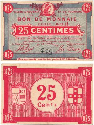 Q5805 Banknote France Roubaix Tourcoing 25 Centimes Nécessité -> Make offer