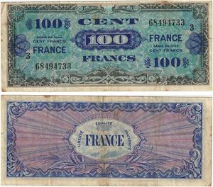 Q5808 Banknote France 100 Francs Trésor WWII 1944 Numéro 3 -> Make offer