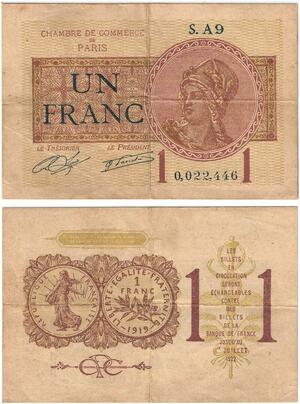 Q5809 Banknote France 1 Franc Chambre Commerce Paris 1920 -> Make offer